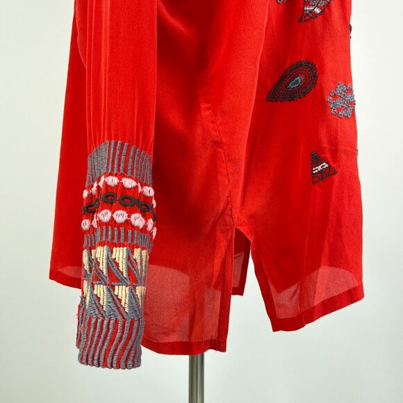 NWOT Johnny Was Biya Reverie Silk Floral Embroidered Red Shirt Blouse Size M - Picture 5 of 13